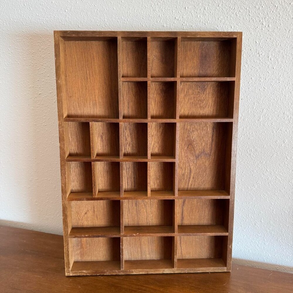 Vintage Wooden Trinket Display Shelf, Wall Hanging Shadowbox